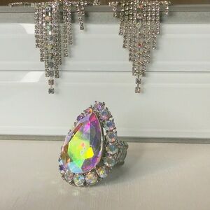 Glam Competition Aurora Teardrop Crystal Cocktail Ring - Iridescent